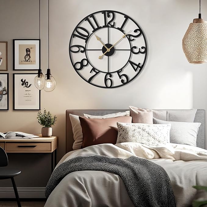 LEIKE 31 Inch Extra Large Wall Clock, Retro Decorative Oversized Silent Little Ticking Battery Operated,Black Metal Arabic Numerals Wall Clocks for Living Room,Office,Entrance Farmhouse Decor-Ruum Studio Home