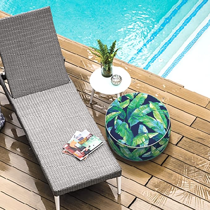 LVTXIII Inflatable Stool Ottoman Footrest with Handle, All Weather Foot Rest, Indoor or Outdoor Use for Home Patio Garden and Camping, D21 x H9, Hanalei Lagoon-Ruum Studio Home