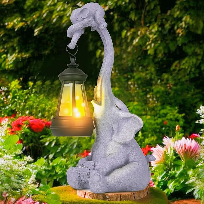 Solar Garden Statues Outdoor Decor- Yard Decorations for Patio, Balcony, Backyard, Lawn Ornaments - Elephants Figurines with LED Light- Unique Birthday House Warming Gifts for Women, Mom, Grandma-Ruum Studio Home