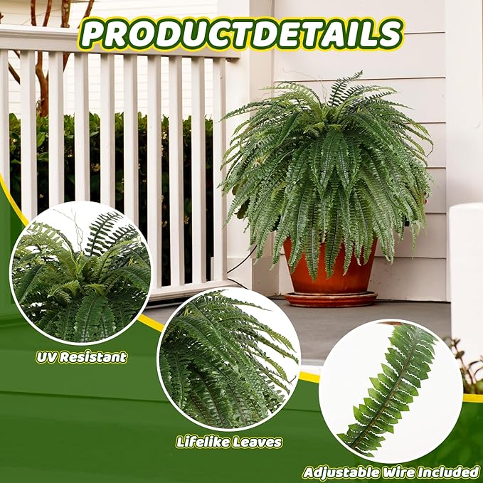 Single Silky 50" Artificial Fern Plant, Large Fake Fern with 100Fronds, Realistic Faux Boston Fern Bush for Outdoors & Indoor, Silk Greenery for Planter, Garden, Office, Home Décor-Ruum Studio Home