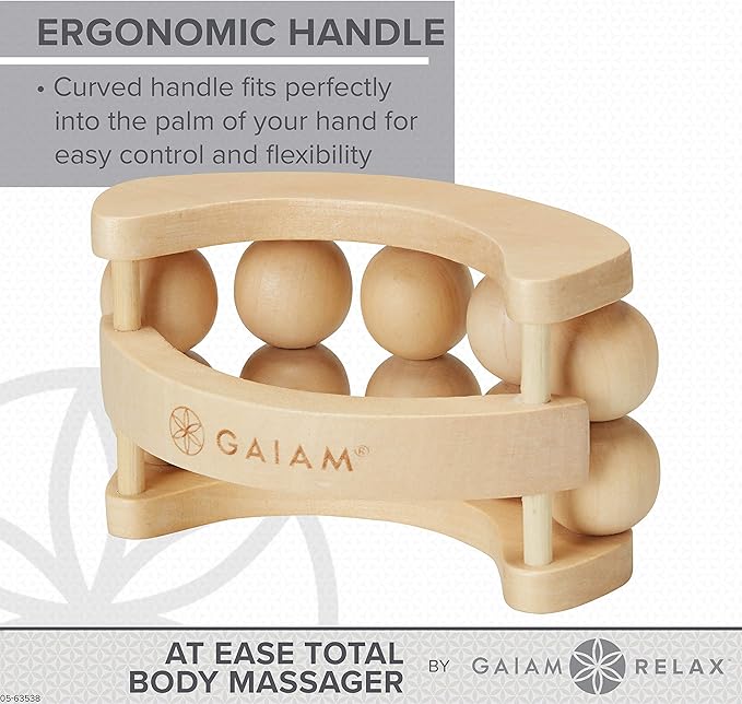 Gaiam Relax Massage Ball Roller - Handheld Wooden Total Body Massager for Back, Neck, Foot, Calf, Leg, Arm | Deep Tissue Massager Relief for Sore Muscles-Ruum Studio Home