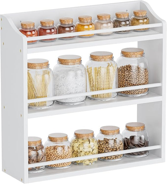 Spice Rack Wall Mounted, Freestanding Spice Organizer for Countertop, Bamboo Spice Storage Holder, for Kitchen Cupboard, Pantry, Bathroom (White)-Ruum Studio Home