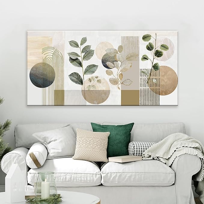 Boho Green Wall Art Mid Century Canvas Wall Art Decor Set Bohemian Abstract Wall Decor Modern Geometric Wall Painting Neutral Botanical Art Print Picture Living Room Bedroom Office Artwork 24"X 48"-Ruum Studio Home