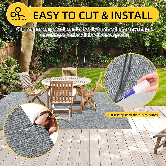 Marine Carpet,5 FT x 20 FT Smoke Gray Indoor Outdoor Carpet 0.2" Thick Boat Carpet with Water-Proof TPE Backing, Non-Slide Outdoor Marine Carpet Roll for Home, Patio, Porch, Deck-Ruum Studio Home