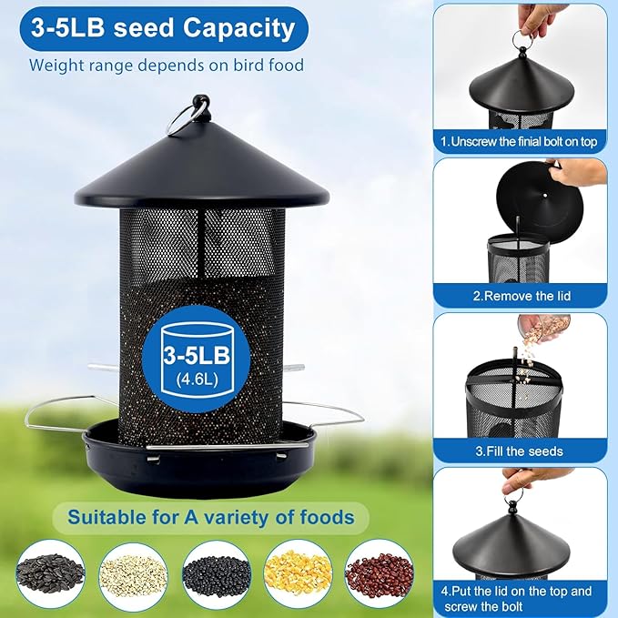 Large Bird Feeders for Outside: 12.6inch Metal for Outdoors Hanging with Black for Garden Yard Outside Decor Cardinal Finch -Ruum Studio Home