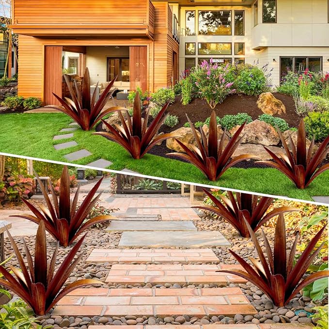 DIY Metal Agave Plant Art Yard Tequila Art Sculpture, Tequila Rustic Garden Sculpture Statue Outdoor Decor,Agave Metal Plants for Yard, Garden Lawn Ornaments (12 Leaves -Yellow)-Ruum Studio Home