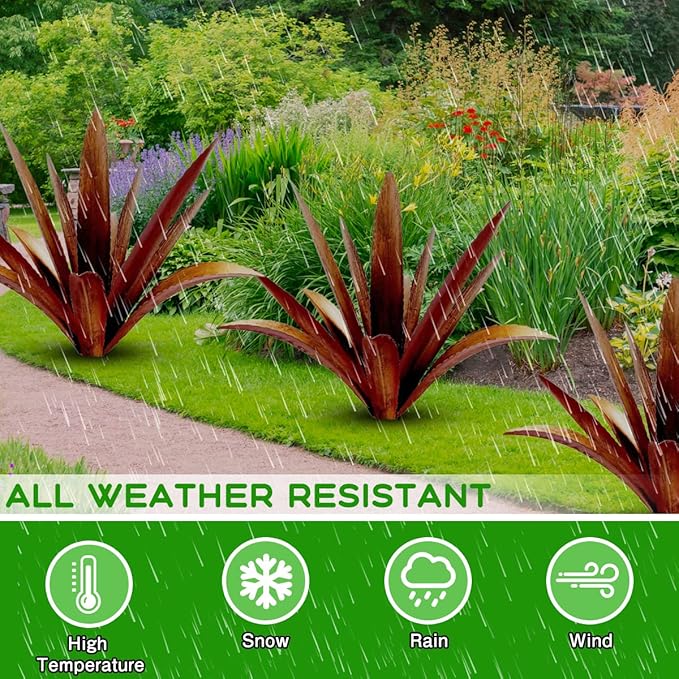 DIY Metal Agave Plant Art Yard Tequila Art Sculpture, Tequila Rustic Garden Sculpture Statue Outdoor Decor,Agave Metal Plants for Yard, Garden Lawn Ornaments (12 Leaves -Yellow)-Ruum Studio Home