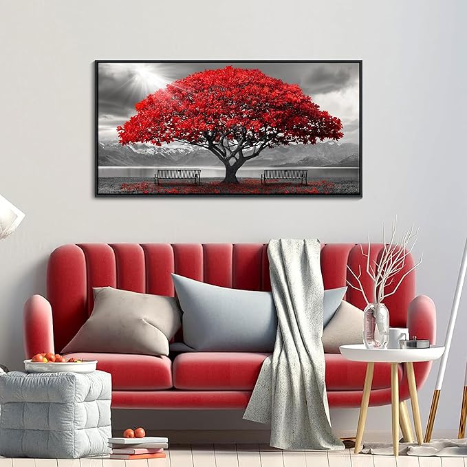 AJAZIKO Red Wall Art - Modern Framed Wall Art for Living Room - Red Tree Black and White Landscape Canvas Prints Posters & Prints for Home Office Bedroom Decorations - Large Wall Pictures 20×40IN-Ruum Studio Home
