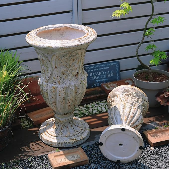 VISIBLE Vintage European Giant Garden Urn Planter, Decorative Cement and Fiber Flower Pot, Make Rust Finished, Wrap Foam Safely Delivered from Los Angeles (Vintage, Medium)-Ruum Studio Home