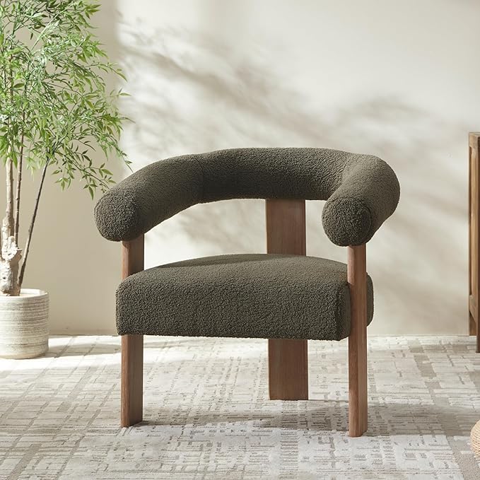 VKNOW Accent Chair Living Room Chair Set of 2, Modern Upholstered Armchair with Solid Wood Legs, Comfy Barrel Arm Chairs for Living Room Bedroom, Sage Green-Ruum Studio Home
