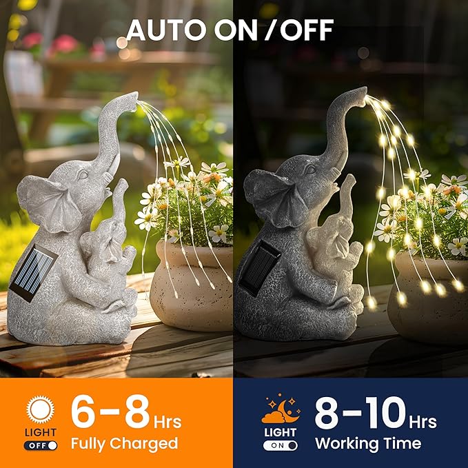 GIGALUMI Solar Garden Outdoor Statues for Women, Mom, Grandma. Elephant Figurine Housewarming and Birthday Gifts Outdoor Statue Light Decor Ornament for Backyard, Patio, Balcony, Lawn, Pond-Ruum Studio Home