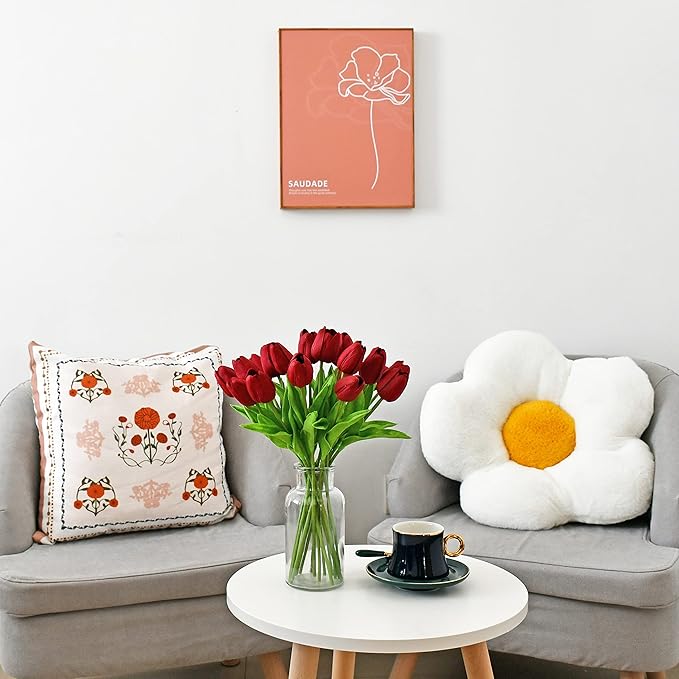 Mandy's Artificial Tulips 20 Stems Burgundy PU Faux Flowers for Wedding Home Decor 13.5 Inch-Ruum Studio Home