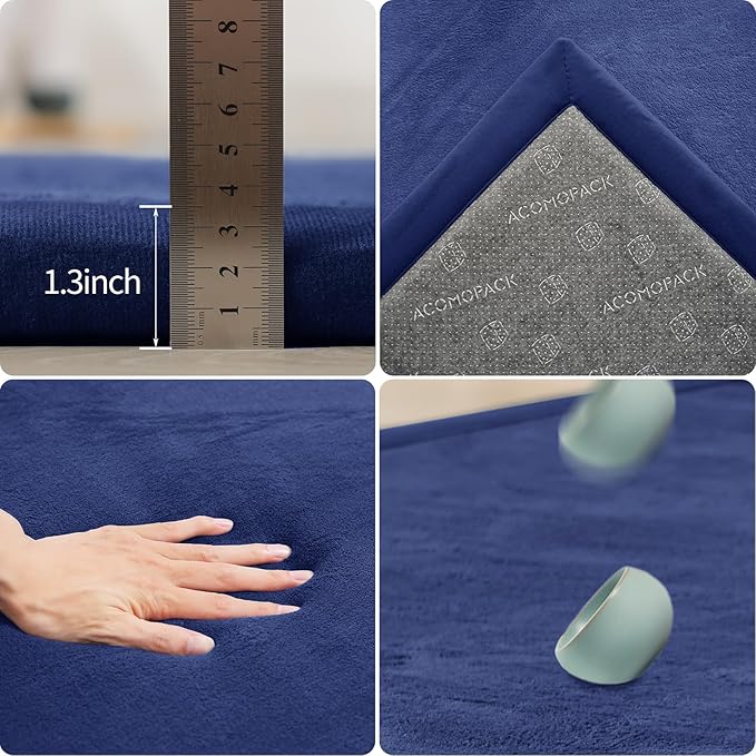 ACOMOPACK Baby Play Mat for Floor 1.3" Thick Memory Foam Play Mat 79"×157 Tummy Time Crawling with Non-Slip Bottom for Living Room,Nursery,Soft Velvet Playpen Mats for Kids,Infants（Royal Blue）-Ruum Studio Home