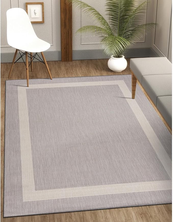 CAMILSON Outdoor Rug 5x7,Modern Outside Rugs for Patios Porches Waterproof Durable Washable Non-Shedding, Easy-to-Clean Indoor Outdoor Area Carpet (5 x 7, Bordered - Gray/White)-Ruum Studio Home