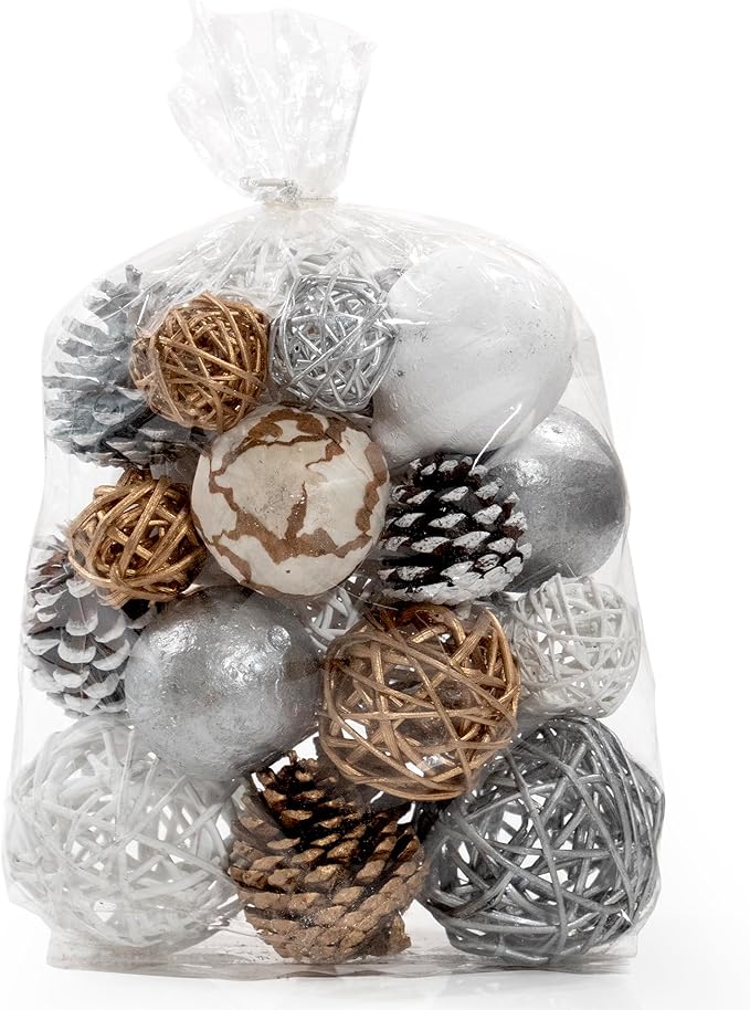 ANDALUCA Decorative Balls Bag Bowl Filler Home Decor (Silver Pinecone)-Ruum Studio Home