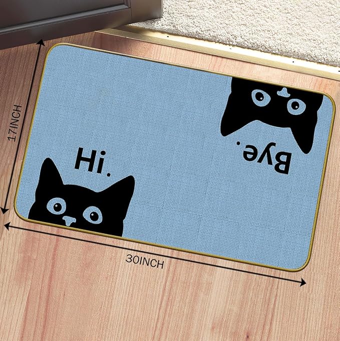 Mingnei Hi Bye Cat Welcome Doormat Door Mat for Home Kitchen Entrance,Cat Door Mat,Funny Black Lover Floor Mats for House Front Indoor Inside Outdoor Outside Entryway Rug 30x17 Welcome Mat (Color-4)-Ruum Studio Home