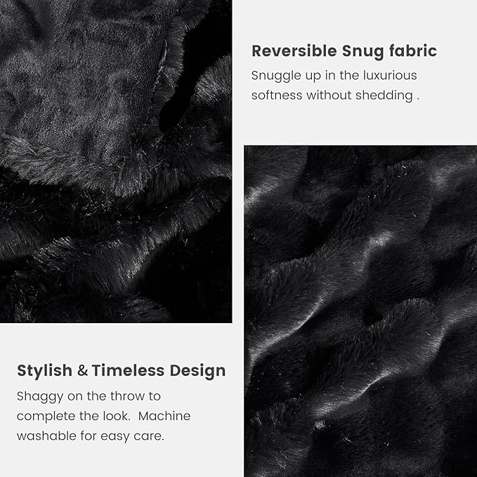 Cozy Bliss Faux Fur Throw Blanket for Couch, Fuzzy Soft Plush Thick Bubble Blanket for Sofa Bedroom Living Room, 90 * 90 Inches Black-Ruum Studio Home