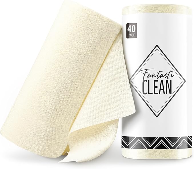 Fantasticlean Microfiber Cleaning Cloth Roll -40 Pack, Tear Away Microfiber Towels, 12" x 12", Reusable, Washable, Scratch Free, Ultra Absorbent Dish Rags for Car, Home, Garage or Shop (Beige)-Ruum Studio Home