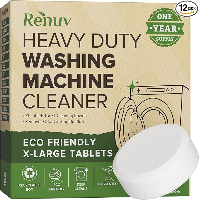 Heavy Duty Washing Machine Cleaner and Descaler - Deep Cleaning Tablets For Front Load or Top Load Washer (12 XL Tablets - One Year Supply)-Ruum Studio Home