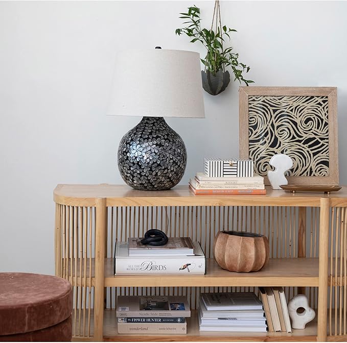 Modern Resin Box with Striped Block Pattern and Gold Clasp, Black and White-Ruum Studio Home