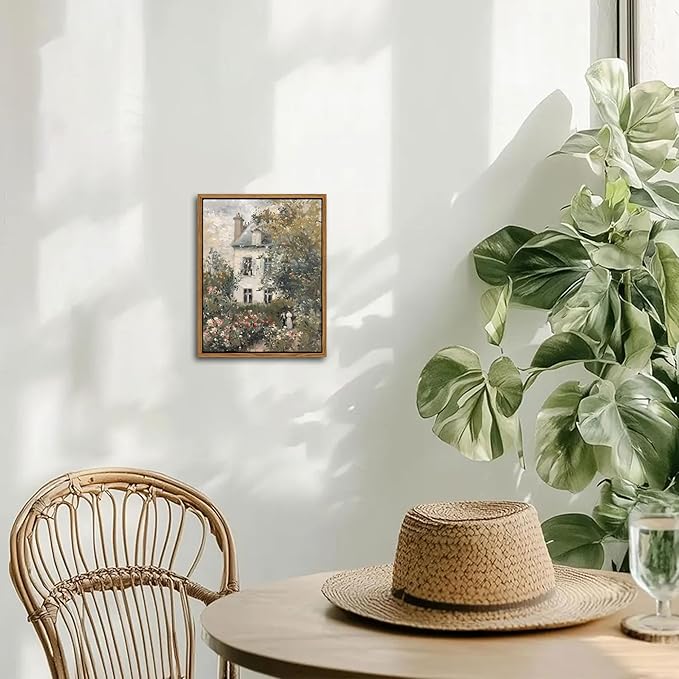 Floating Framed Canvas Vintage Wall Art, Neutral English Cottage Rose Garden Oil Paintings Print, Spring Pictures Wall Decor for Living Room Hallway Bedroom Office Rustic Decor 8x10 inch-Ruum Studio Home