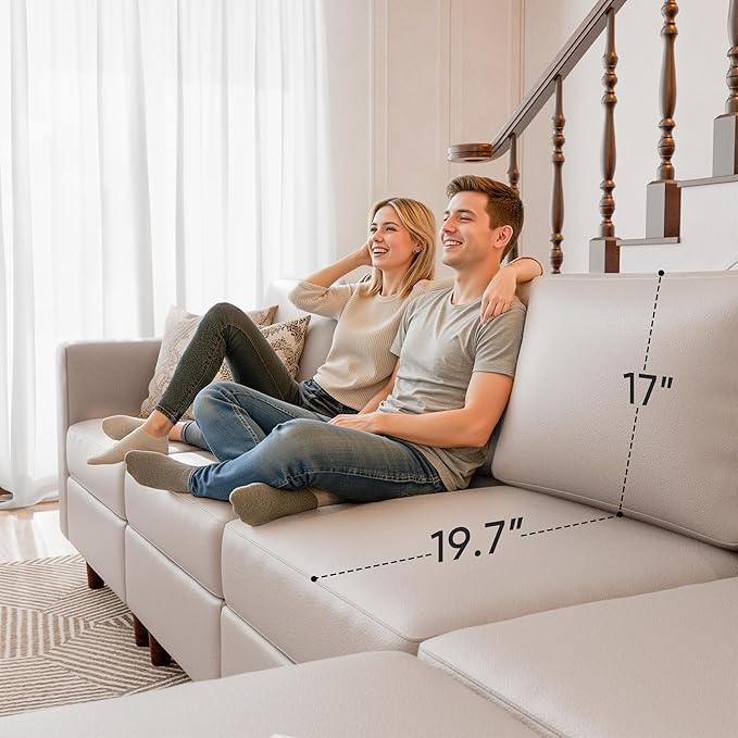 ABCASA Faux Leather Single Sofa, Modern Accent Chair Whitesand with Storage Deep Seat Large Reading Armchair for Living Room Bedroom Office-Ruum Studio Home