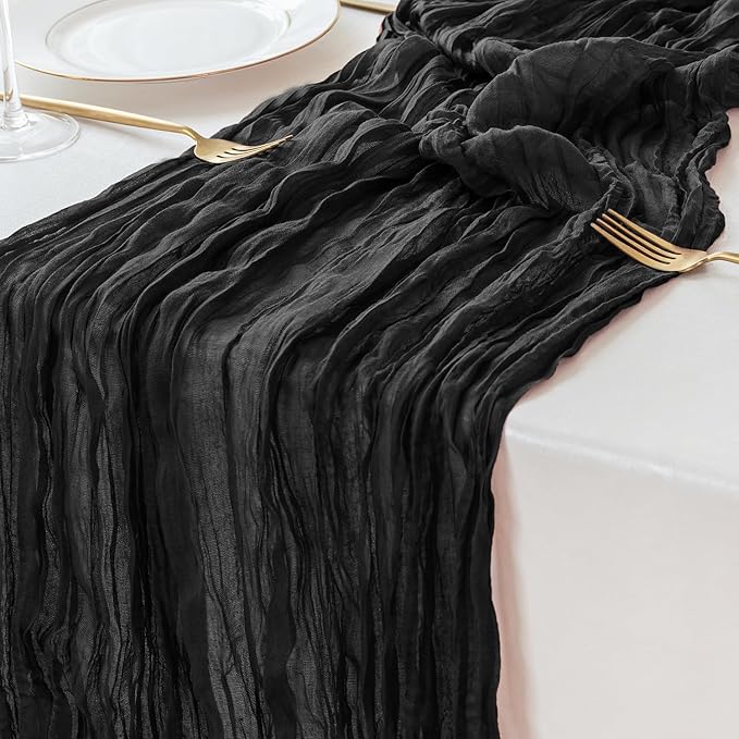 Sioloc Black Cheesecloth Table Runner Fall Autumn Decor for Home 10ft Table Cloth for Wedding Birthday Party Halloween Thanksgiving Decorations-Ruum Studio Home