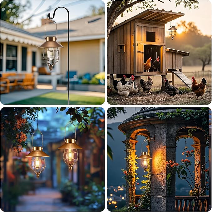 pearlstar 2 Pack Solar Lantern Outdoor Hanging Light Waterproof Metal Solar Lamp for Yard Garden Pathway Patio Porch Decor(Copper)-Ruum Studio Home