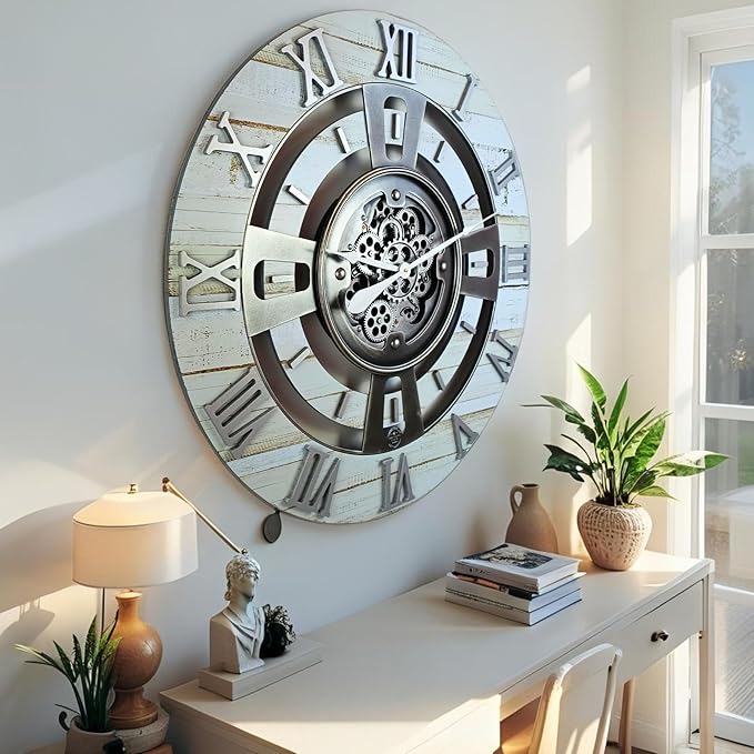 The Gears Clock Real Moving Gear Wall Clock England Line (Desert Beige, 24 inches (60 cm))-Ruum Studio Home