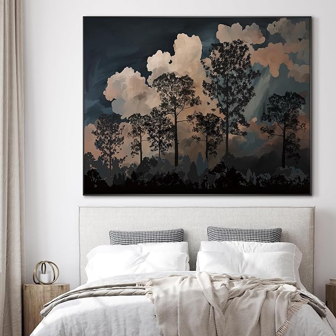 SIGNWIN 46"x60" Extra Large Framed Wall Art Silhouetted Trees at Dusk, Dramatic Forest and Cloudscape for Home Living Room Bedroom Decor (Frame Assembly Required)-Ruum Studio Home