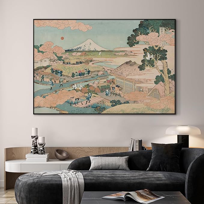 SIGNWIN 46"x72" Extra Large Framed Wall Art Japanese Ukiyo-e Landscape, Timeless Mt. Fuji Scene for Zen-Inspired or Asian-Style Interiors for Home Living Room Bedroom Decor (Frame Assembly Required)-Ruum Studio Home