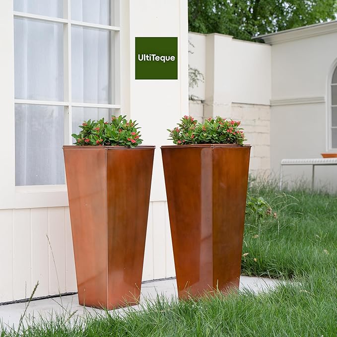28in Tall Metal Copper Square Planter Galvanized Steel Metal Planters for Indoor/Patio Deck Garden Entrance Planter-Ruum Studio Home
