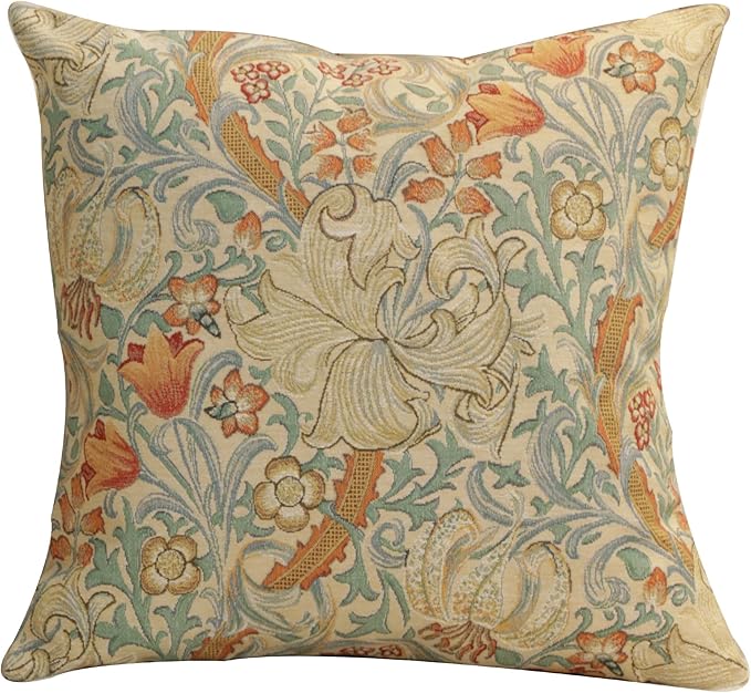 Charlotte Home Furnishings Throw Pillow Covers, Decorative Boho Pillow Cover for Couch, Living Room, Golden Lily Light Square Cushion Cases 18x18 in, European Cotton Jacquard Woven, Cozy Bedroom Decor-Ruum Studio Home
