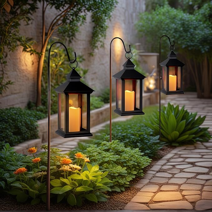 Lanterns Decorative Indoor, 2 Pack Black Outdoor Lantern with Timer, 14" Lantern Waterproof with Battery Operated Candle, Outdoor Hanging Lanterns for Porch, Patio, Wedding Decor-Ruum Studio Home