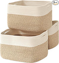 Large Storage Baskets for Organizing Shelves, Woven Cotton Rope Bins for Baby Nursery Organization, Book Toy Towel Organizer, 17"x13"x9.5", 3 Packs, Off White & Brown-Ruum Studio Home