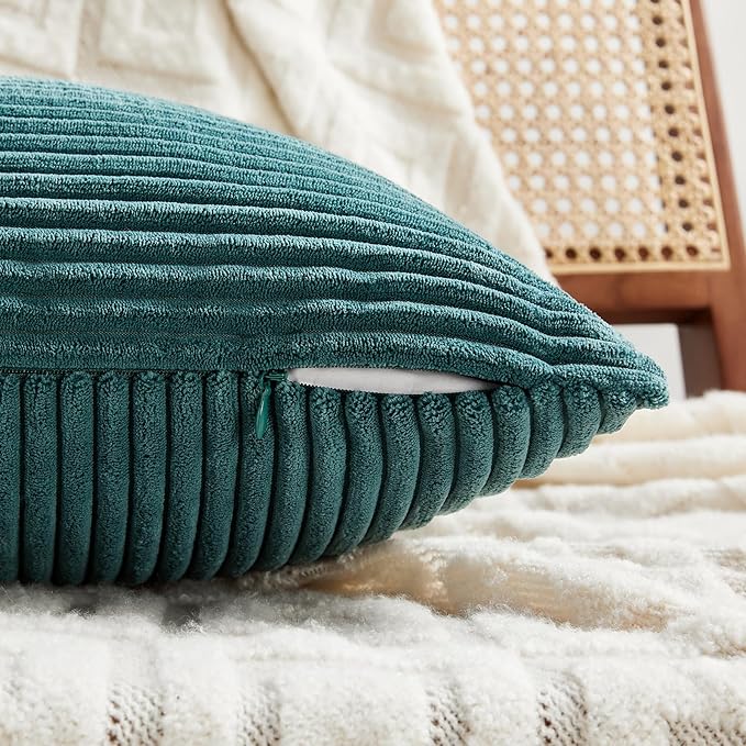 Fancy Homi 2 Packs Teal Big Decorative Throw Pillow Covers 24x24 Inch for Living Room Couch Bed, Rustic Farmhouse Boho Home Decor, Soft Corss Corduroy Patchwork Accent Square Cushion Case 60x60 cm-Ruum Studio Home