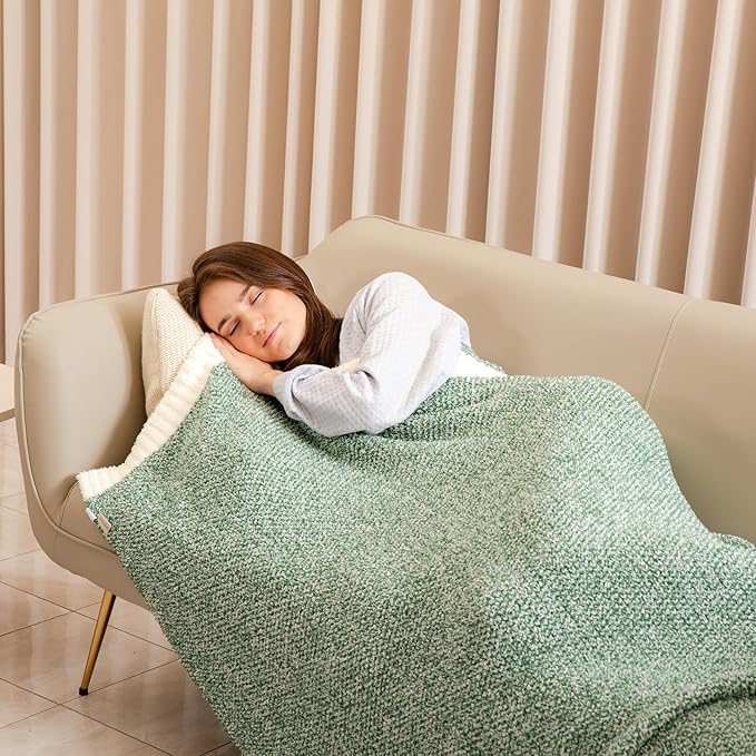 Snuggle Sac Green Blanket Twin Size Bedding Blankets, Super Soft Warm Cozy Knit Blankets for Sofa, Bed, Living Room, Heather Green, 60x80 inches,-Ruum Studio Home