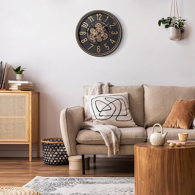 Maxstar Large Moving Gear Wall Clock,20" Vintage Mechanical Battery Operated Industrial Wall Clocks for Farmhouse Living Room,Home Office, Dinning Room, Kitchen, Steampunk Decor-Gold,Arab Numeral-Ruum Studio Home