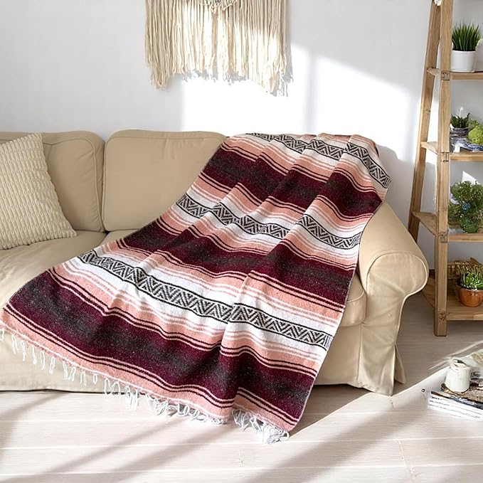 Traditional Handwoven Mexican Blanket, Large Falsa Serape - Soft & Durable Yoga Blanket - Vibrant Beach, Picnic & Camping Blanket - Lightweight Boho Throw 70"x50"-Ruum Studio Home