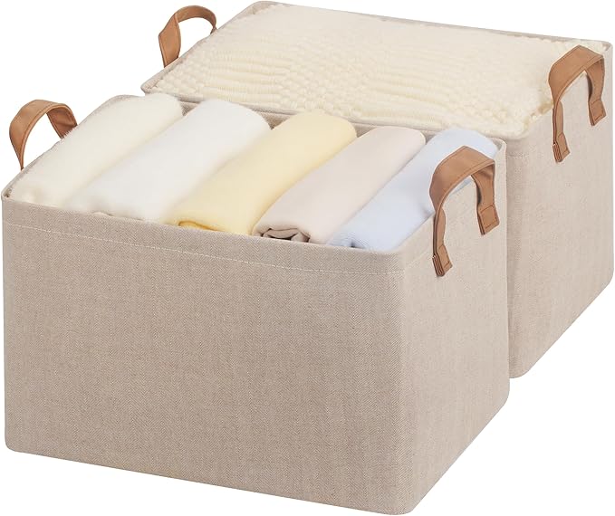 StorageWorks Storage Bins, Fabric Storage Bins for Shelves, Large Storage Baskets with Metal Frame, Closet Baskets and Bins with Handles, Brown and Beige, 2-Pack-Ruum Studio Home