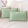 decorUhome Chenille Soft Throw Pillow Covers 12x20 Set of 2, Lumbar Velvet Farmhouse Neutral Decorative Euro Pillow Covers with Stitched Edge for Couch Sofa Bed Home Decor, Sage Green-Ruum Studio Home