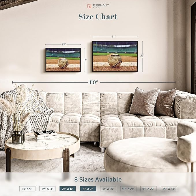 ElephantStock Baseball In Stadium Wall Art - Horizontal Framed Canvas - 1-Piece Living Room Wall Decor - Car Photography Canvas Print - Brown and Beige Decor for Wall - 25" X 17"-Ruum Studio Home