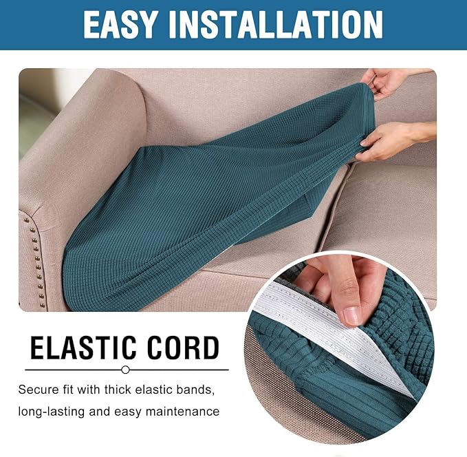 H.VERSAILTEX Super Stretch Individual Seat Cushion Covers Sofa Covers Couch Cushion Covers Slipcover Sets Thick Jacquard Textured Twill Fabric (2 Piece Medium Sofa Cushion Covers, Deep Teal)-Ruum Studio Home