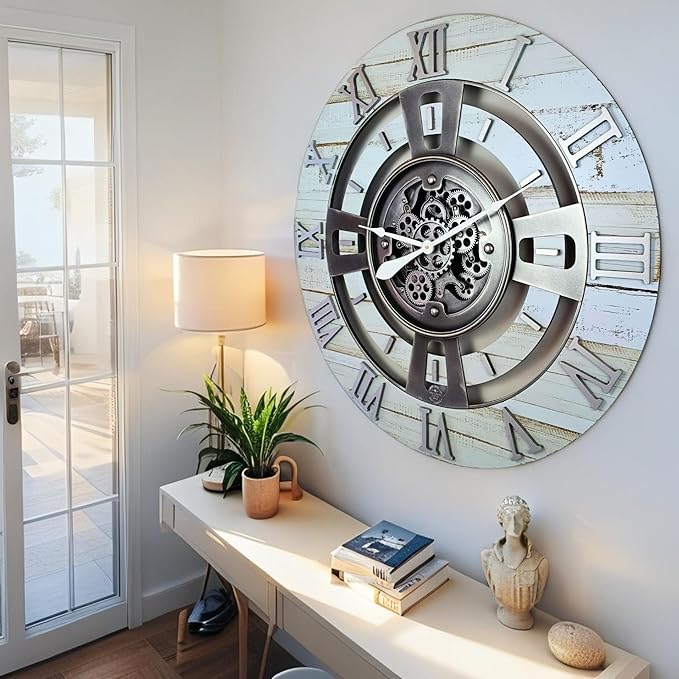 The Gears Clock Real Moving Gear Wall Clock England Line (Desert Beige, 24 inches (60 cm))-Ruum Studio Home