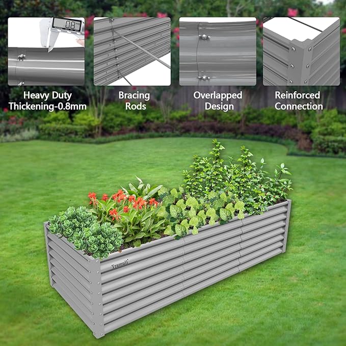 1 Pack 8x3x2FT Galvanized Raised Garden Bed Kit Retangular Metal Ground Planter Box Outdoor Bottomless Planter Raised Beds for Vegetables Flowers Herbs Fruits, Gray-Ruum Studio Home