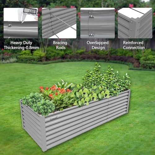 1 Pack 8x3x2FT Galvanized Raised Garden Bed Kit Retangular Metal Ground Planter Box Outdoor Bottomless Planter Raised Beds for Vegetables Flowers Herbs Fruits, Gray-Ruum Studio Home