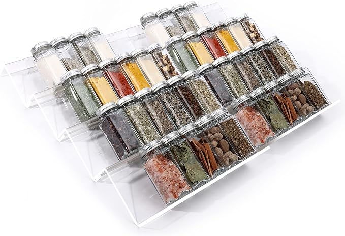 MIUKAA Clear Acrylic Spice Drawer Organizer, 4 Tier- 2 Set Expandable From 13" to 26" Drawer Seasoning Organizer, Kitchen Spice Rack Tray for Drawer/Countertop (Jars not included)-Ruum Studio Home