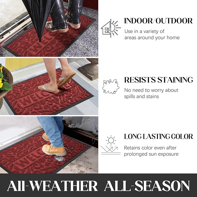 Yimobra Door Mat Indoor Outdoor Entrance, Non Slip Welcome Front Doormats, Heavy Duty Rubber Backing, Stain and Fade Resistant, Low Profile, Easy Clean Patio Garage Floor Mats, 47 x 32, Wine Red-Ruum Studio Home