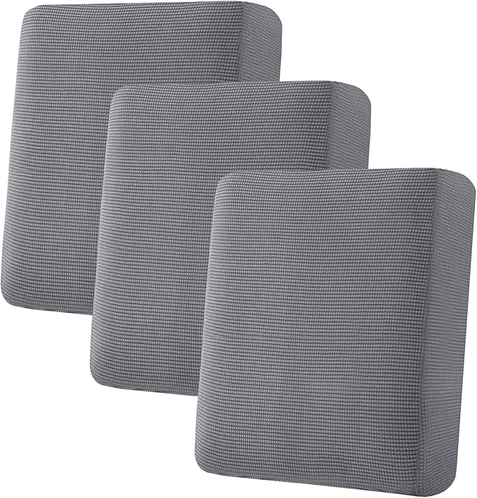 H.VERSAILTEX Super Stretch Individual Seat Cushion Covers Sofa Covers Couch Cushion Cover Slipcover Sets Thick Jacquard Textured Twill Fabric (3 Piece Sofa Cushion Covers, Grey)-Ruum Studio Home
