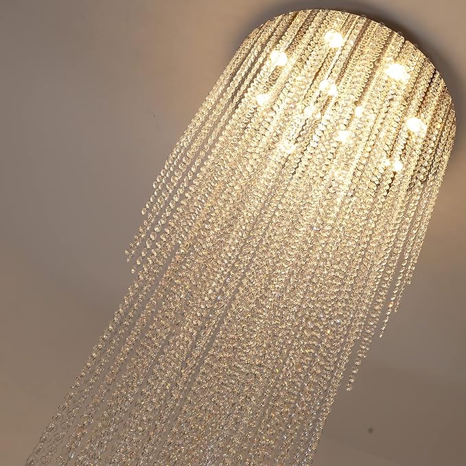 Flashing God H102'' High Ceiling Chandeliers for Entryway Modern Crystal Chandelier Large Foyer Chandeliers Modern Raindrop Chandelier for Villa Staircase,Pendant Light Fixtures-Ruum Studio Home